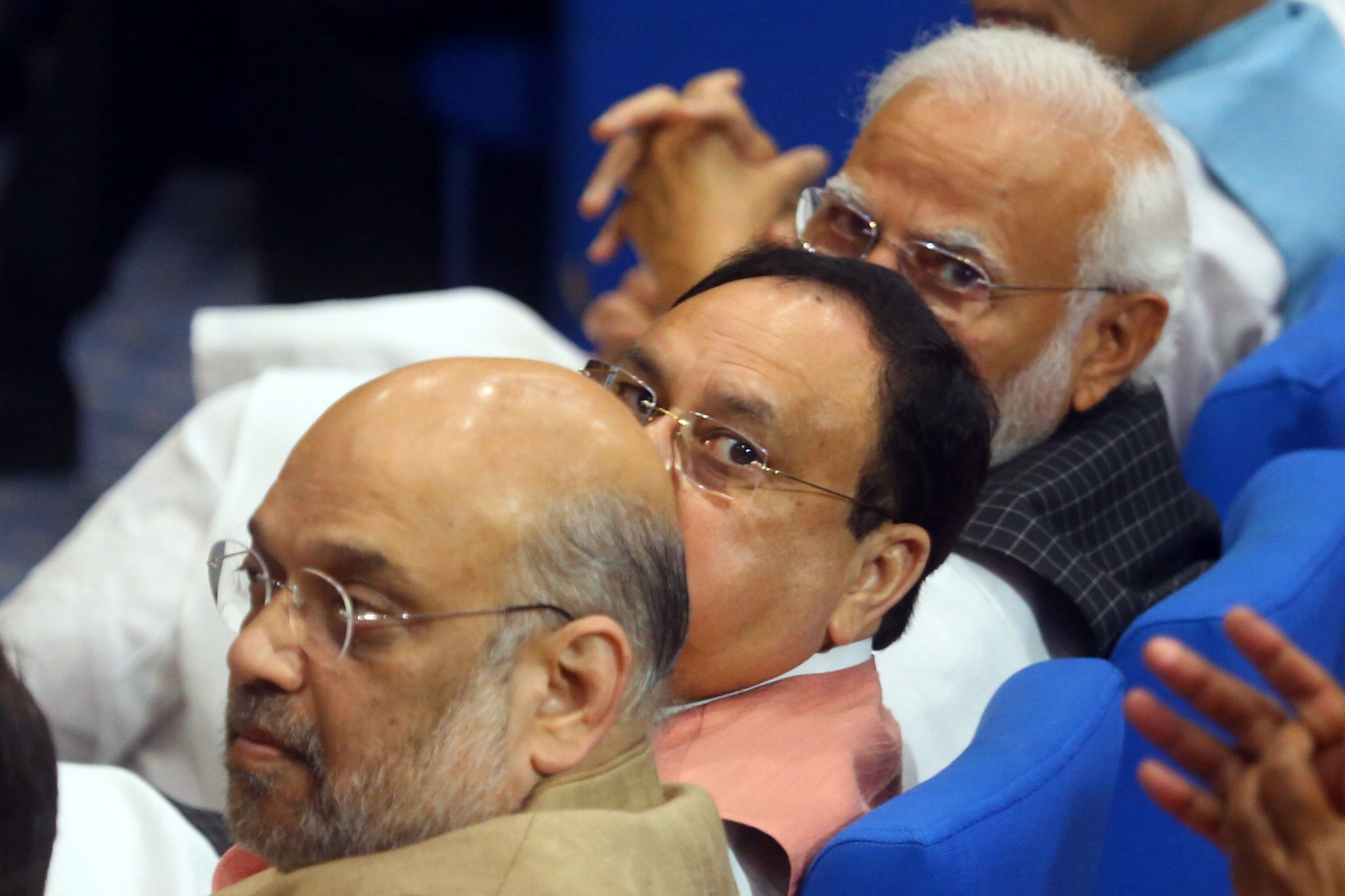 March 2022: Right to left — PM Narendra Modi, BJP President J.P. Nadda and Home Minister Amit Shah at the BJP parliamentary meet. Praveen Jain, ThePrint After BJP’s victory in Uttar Pradesh, Uttarakhand, Goa, and Manipur assembly elections, the party leaders met at Delhi’s Ambedkar Hall, where JP Nadda was felicitated. At this moment, Nadda wanted the media to leave the venue so that the event can start. As Praveen Jain waited to capture Modi in his lens, the security asked him to leave the hall. 