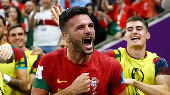 Portugal's Goncalo Ramos celebrates scoring their first goal against Switzerland on 6 December 2022 | Photo: Reuters/Kai Pfaffenbach