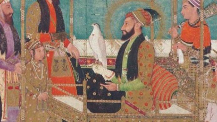 Aurangzeb holds court, as painted by (perhaps) Bichitr; Shaistah Khan stands behind Prince Muhammad Azam | Wikimedia Commons