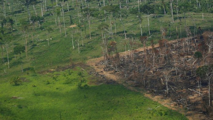 File photo of an aerial view showing a deforested plot of the Amazon rainforest in Rondonia State, Brazil on 28 September, 2021 | Reuters