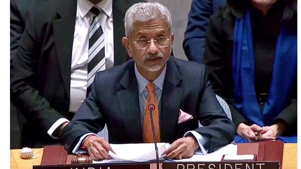 External Affairs Minister S Jaishankar speaking at UN Security Council, on Wednesday. | ANI