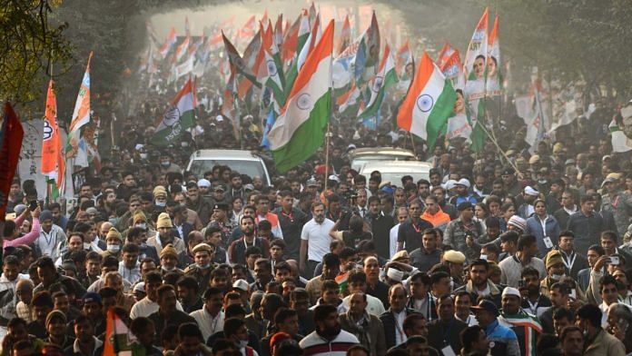 December 2022: Crowd walks with Rahul Gandhi in Delhi's chapter of Bharat Jodo Yatra | Suraj Singh Bisht, ThePrint