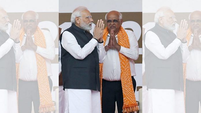PM Modi and CM Bhupendra Patel at the latter's swearing in | Photo: ANI