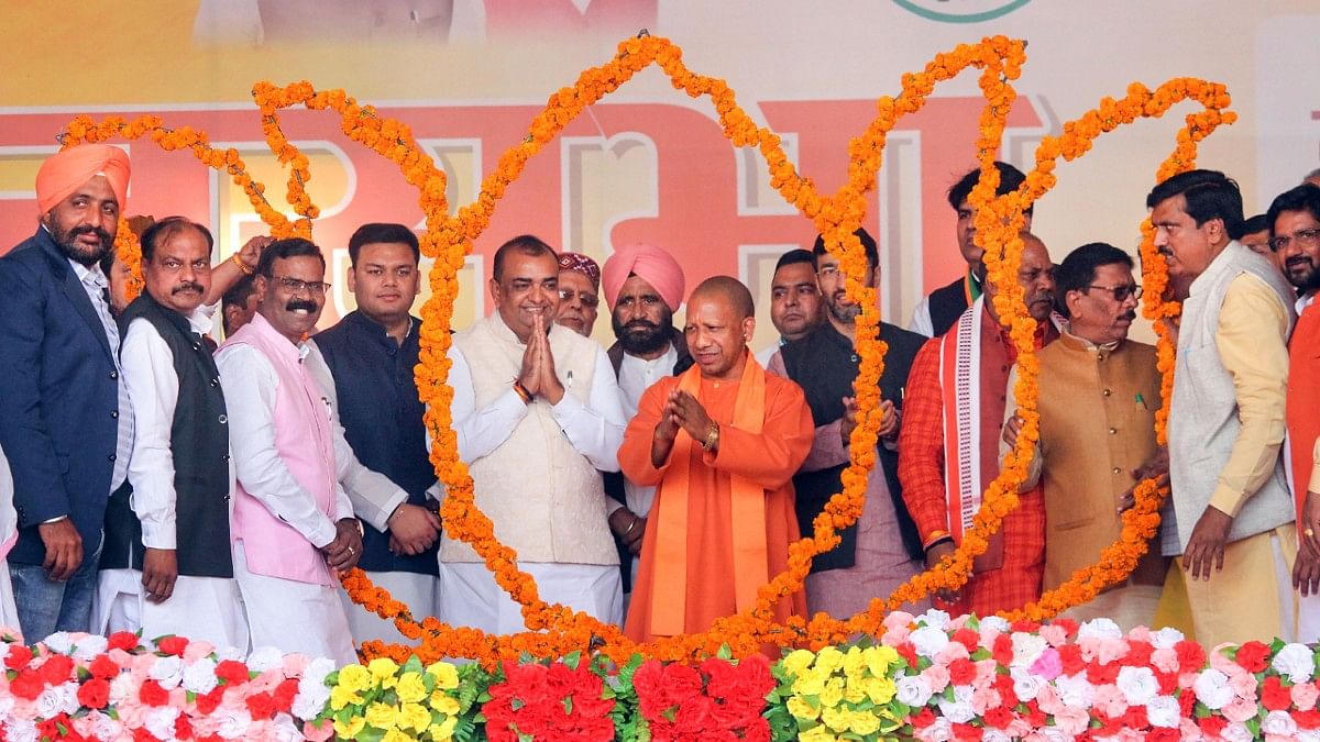 YOGI Uttar Pradesh CM Yogi Adityanath is welcomed at a public meeting in Rampur on Saturday | PTI