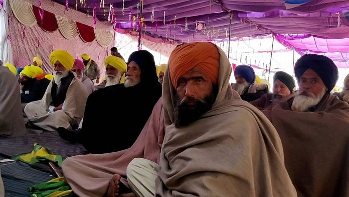 Farmers at the protest site in Mansurwal village in Punjab