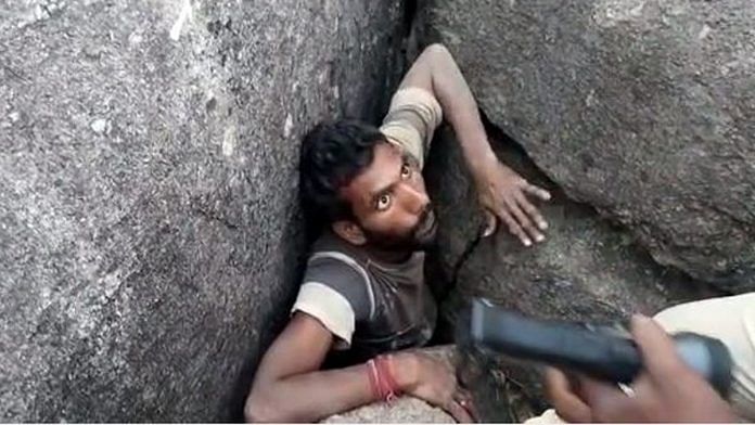 Daily wage worker Chaada Raju, who was rescued Thursday after being stuck between two boulders for over 42 hours in a forest in Telangana | ANI