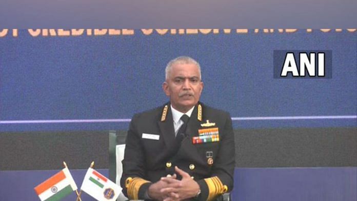 Navy chief Admiral Hari Kumar addressing a press conference on the eve of Navy Day | ANI