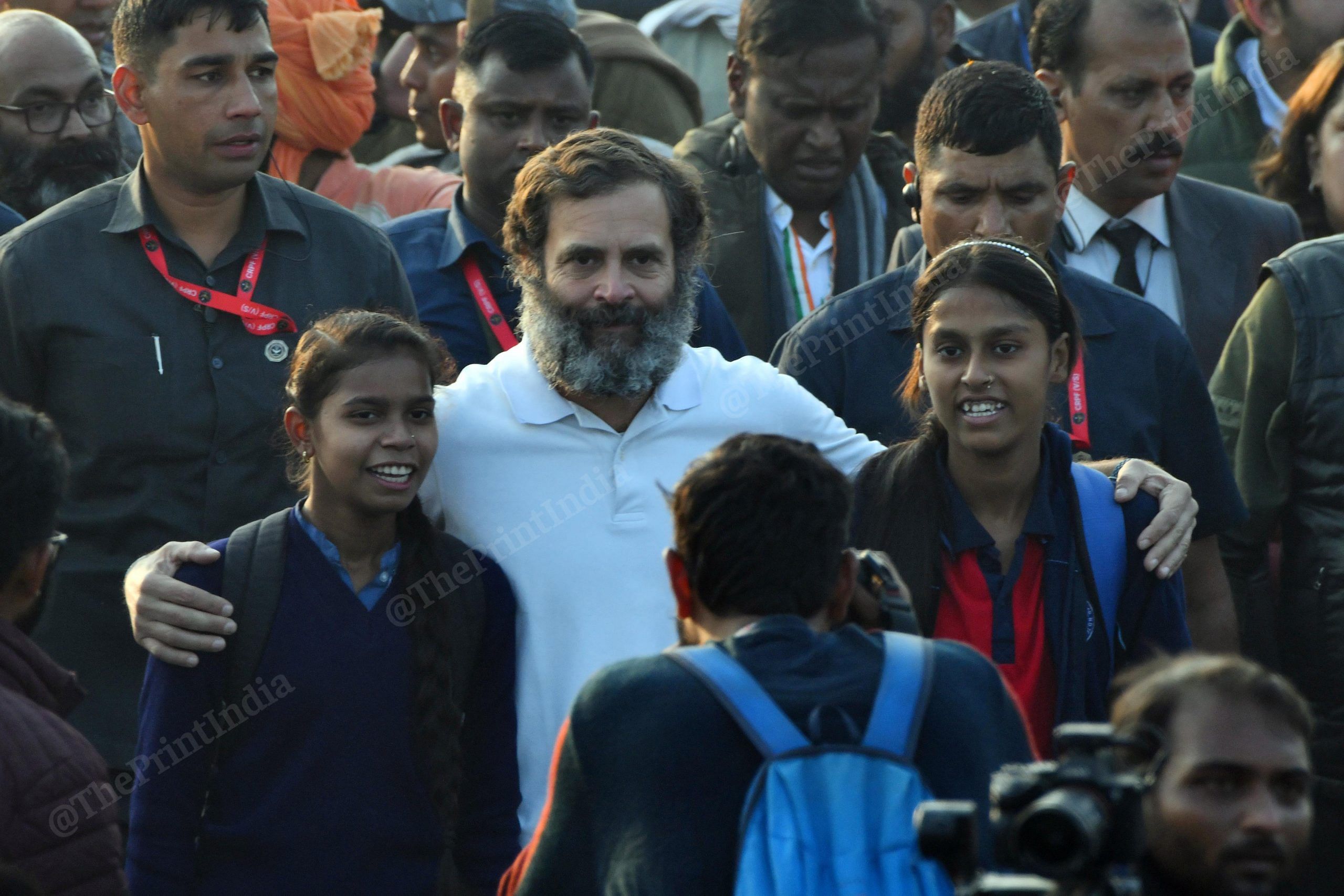 The Congress leader poses for photos with students | Photo: Suraj Singh Bisht | ThePrint