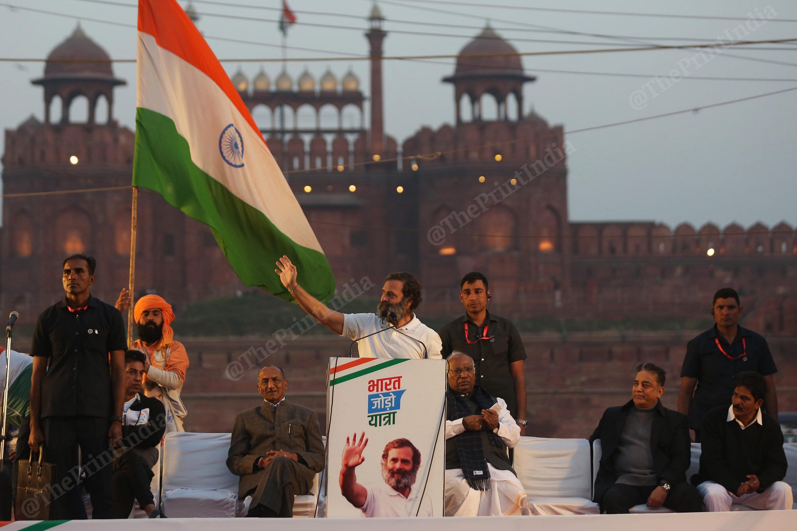 Rahul Gandhi addresses the public at Red Fort | Photo: Suraj Singh Bisht | ThePrint