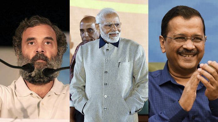 File photos of Rahul Gandhi, Narendra Modi and Arvind Kejriwal | ANI
