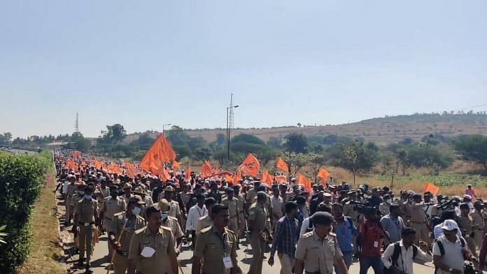 File photo of the Panchamasali Lingayats march to Belagavi for reservation | By Special Arrangement