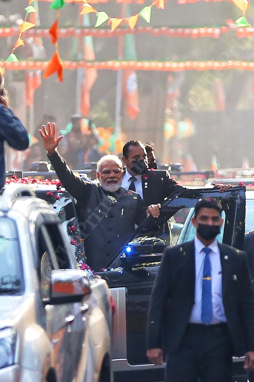 PM Modi at the road show | Photo: Praveen Jain | ThePrint