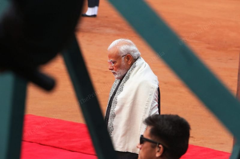 PM Modi waits for the arrival of the president | Photo: Praveen Jain | ThePrint
