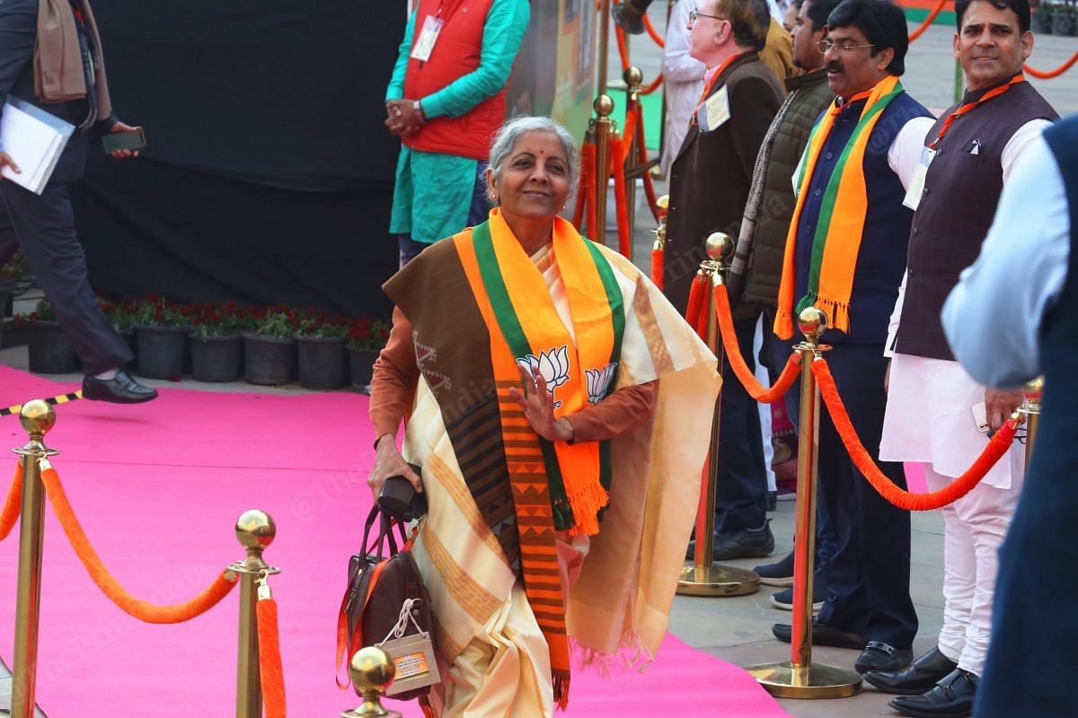 Finance minister Nirmala Sitharaman arrives at the event | Photo: Praveen Jain | ThePrint