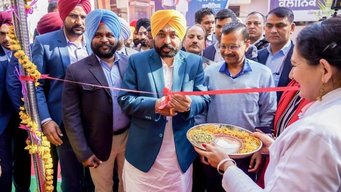 Punjab Chief Minister Bhagwant Mann and Delhi Chief Minister Arvind Kejriwal at the opening of a Mohalla clinic at Amritsar Friday| photo by: special arrangement