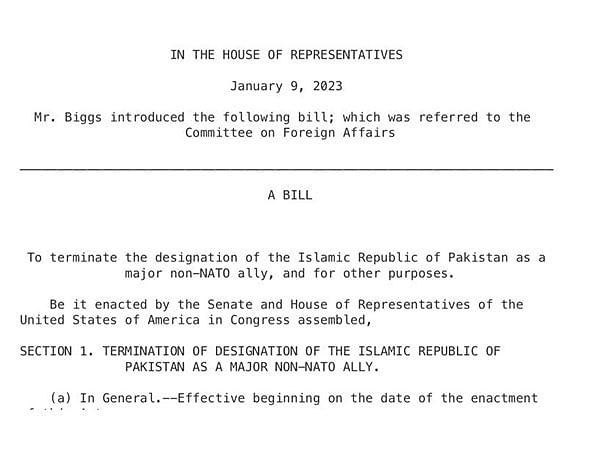 Bill tabled in US House to terminate Pakistan's 'Non-NATO ally' status