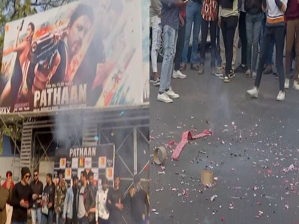 Fans celebrate 'Pathaan' release with firecrackers outside Pune's iconic Victory Theater