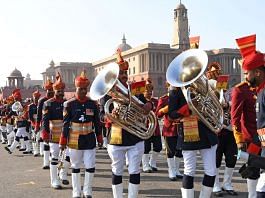 The Army band performs during Beating Retreat rehearsal at Vijay Chowk in New Delhi. 27 January, 2023 | Photo ANI