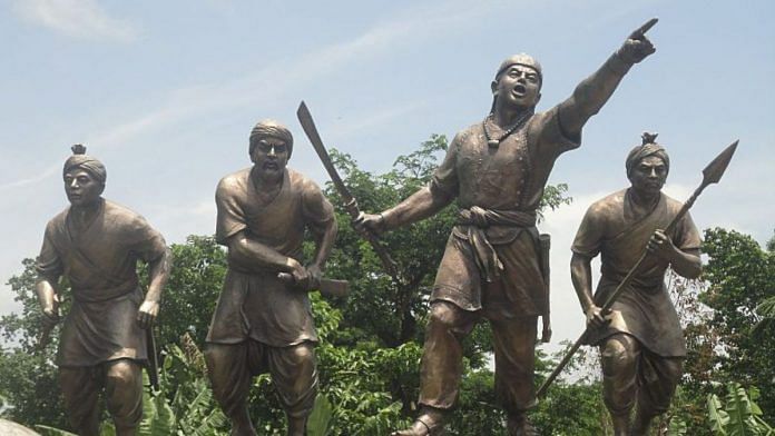 Statue of Lachit Barphukan (in the middle) at Sivasagar with other Ahom Warriors | Wikimedia Commons