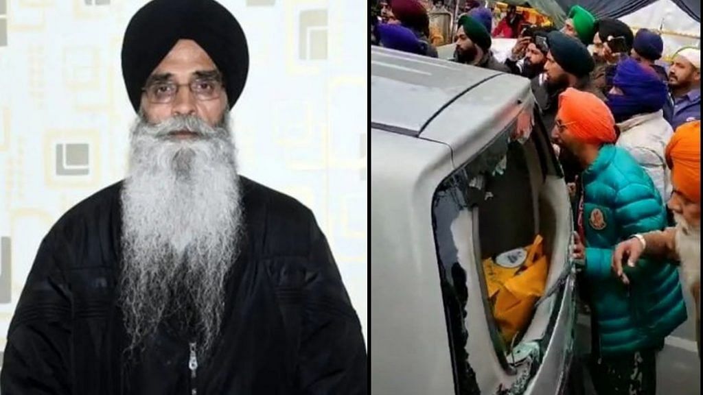 SGPC president H. S. Dhami and a video grab of the incident showing people attacking his car | Twitter | @officeofssbadal