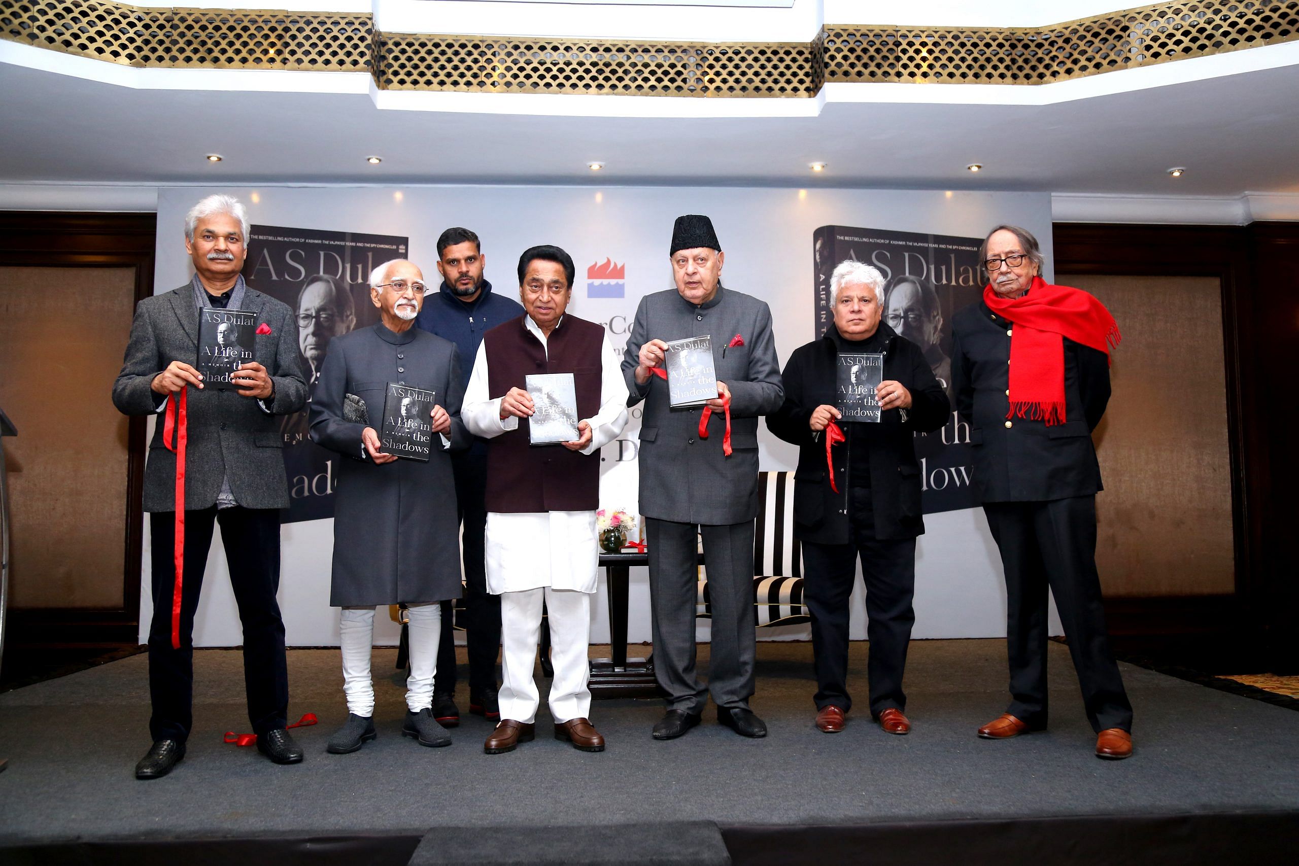 From Left: Yashovardhan Azad, Hamid Ansari, Kamal Nath, Farooq Abdullah hold AS Dulat's memoir | HarperCollins India