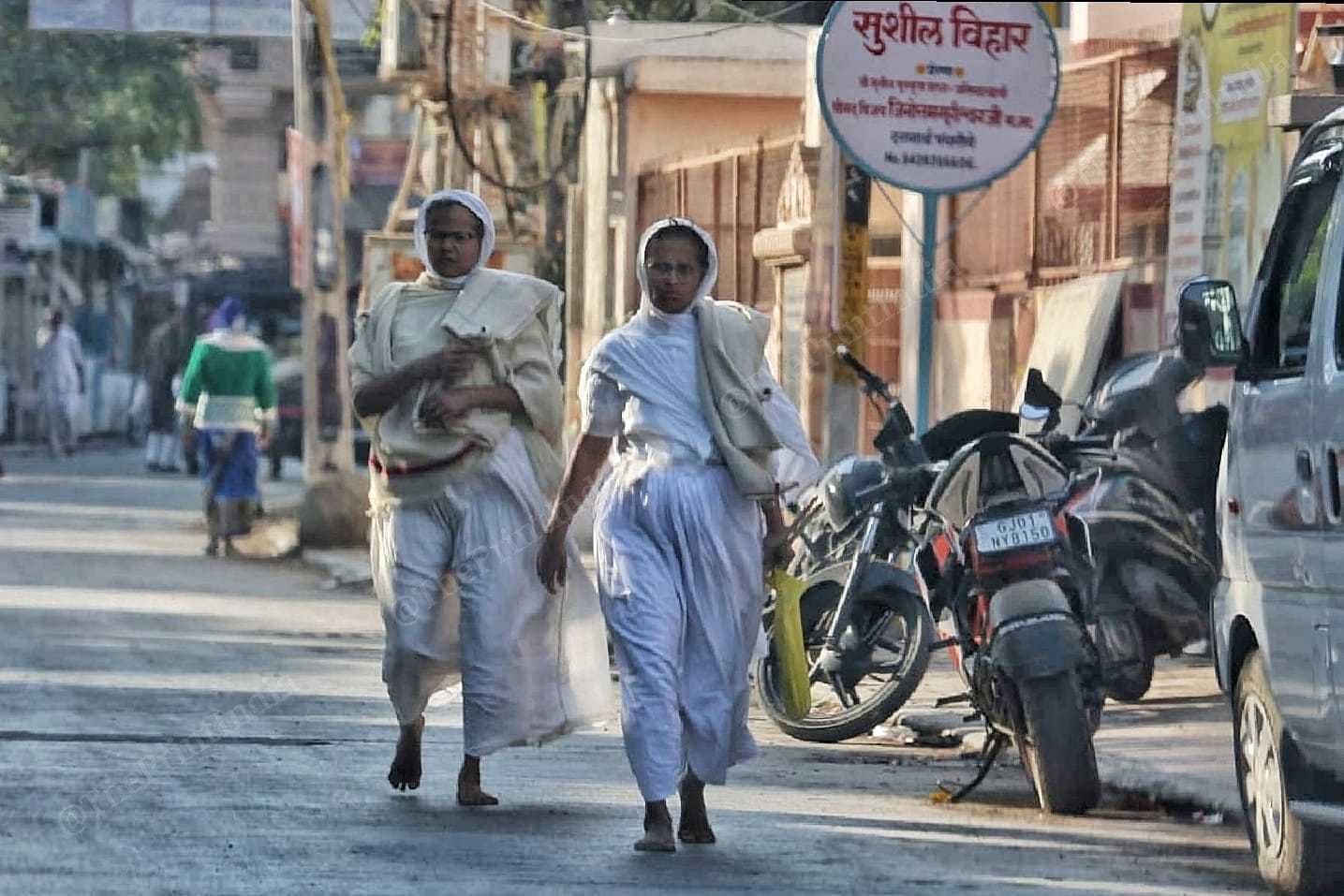 Jain Sadhavis walk on a road in Palitana | Praveen Jain | ThePrint
