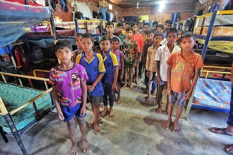 Students pose inside the dormitory at the Orchha portacabin school | Praveen Jain | ThePrint