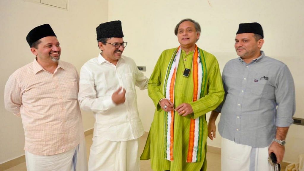 File photo of Congress MP Shashi Tharoor with IUML president Syed Sadiq Shihab Thangal | Twitter | @ShashiTharoor
