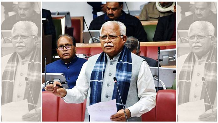 File photo of Haryana CM Manohar Lal Khattar speaking during the winter session of the state assembly | ANI