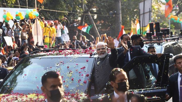 PM Modi during roadshow in New Delhi Monday | Manisha Mondal | ThePrint