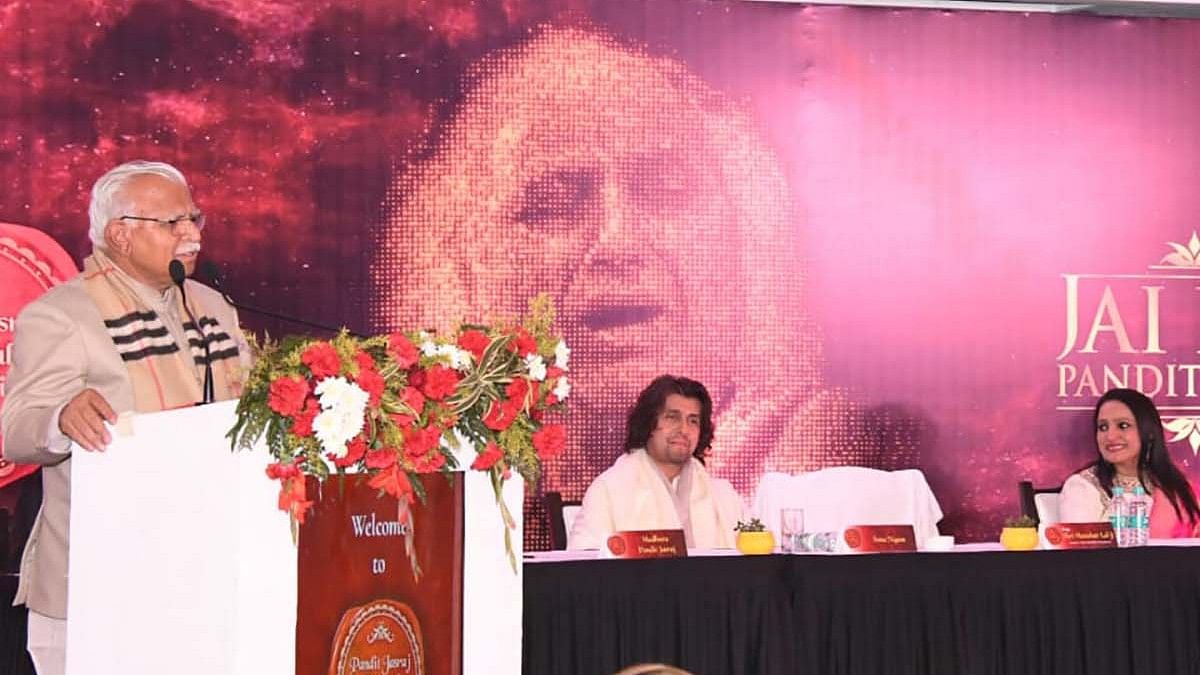 Pandit Jasraj Haryana Chief Minister Manohar Khattar addresses an audience at Hotel Taj in Chandigarh | By special arrangement