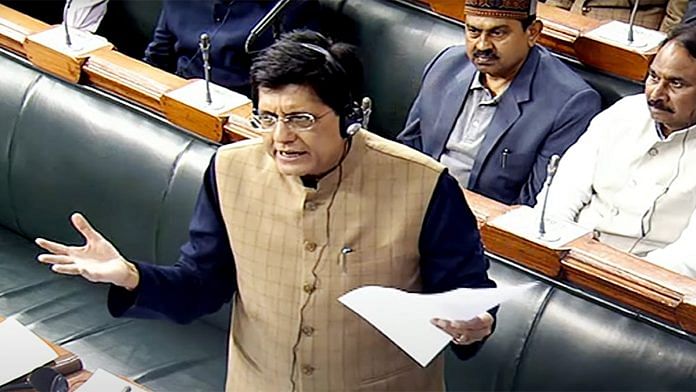 Union Minister of Commerce and Industry Piyush Goyal speaks in Lok Sabha during the Winter Session of the Parliament. | ANI