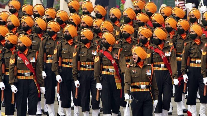 File photo of a marching contingent of Sikh Light Regiment at 73rd Republic Day Parade in New Delhi I ANI