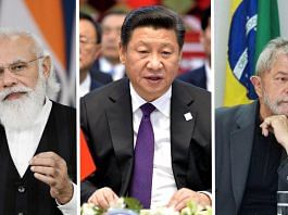 File photos of Indian PM Narendra Modi, Chinese President Xi Jinping and Brazilian President Luiz Inácio Lula da Silva | Commons