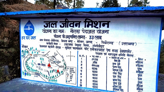 File photo of a wall graffiti giving details of drinking water provisions in a village in Uttarakhand | Twitter | @jaljeevan_