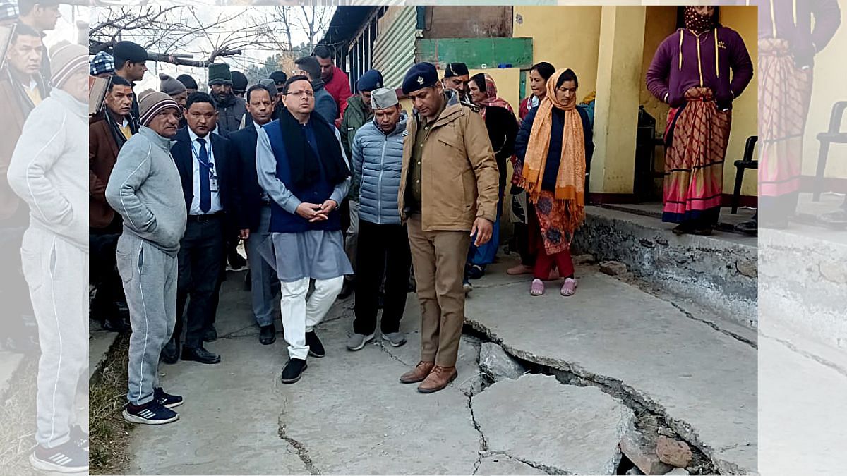 Untitled design (19) Uttarakhand Chief Minister Pushkar Singh Dhami conducts a ground inspection of the landslide-affected areas, in Joshimath on Saturday | ANI