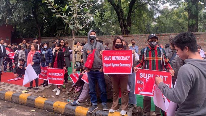 A group of refugees from Myanmar protested at Delhi’s Jantar Mantar on Monday | Photo: Antara Baruah