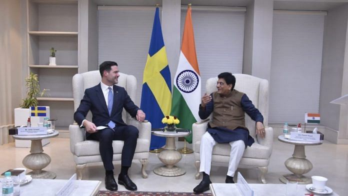 Minister @PiyushGoyal held bilateral meeting with his Swedish Counterpart Johan Forssell as part of the 20th session of India Sweden JCEISC | Piyush Goyal, Twitter