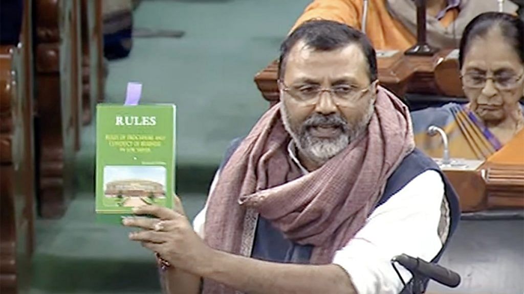Nishikant Dubey, a BJP MP from Jharkhand, has used the most ‘wit and humour’ in the Parliament according to Lok Sabha records | ANI file photo