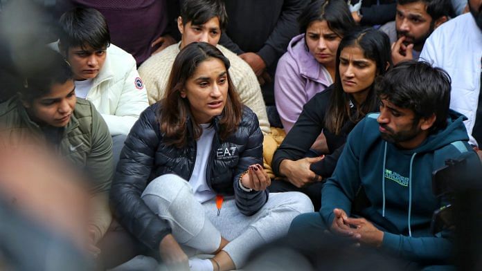 Wrestler Vinesh Phogat during a protest at Jantar Mantar in New Delhi on 18 January 2023