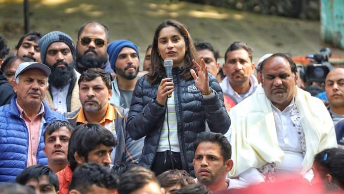 Wrestler Vinesh Phogat at the protest site in Jantar Mantar, Delhi, on 19 January 2023 | Manisha Mondal | ThePrint