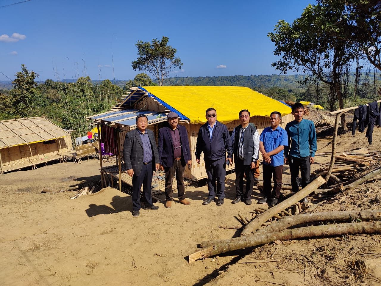 Mizoram rural development Minister Pu Lalruatkima (wearing sunglasses) at Parva-III village in Lawngtlai district on Wednesday | Pic courtesy: Lawngtlai administration 