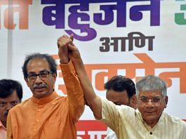 Uddhav Thackeray and Prakash Ambedkar at the joint press conference Monday | Photo: ANI