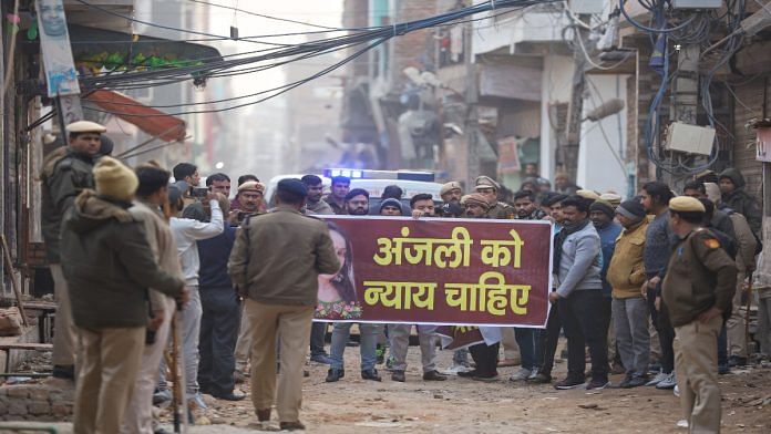 Crowds gather near Anjali Singh's Delhi residence, demanding justice for her, Tuesday| Manisha Mondal |ThePrint