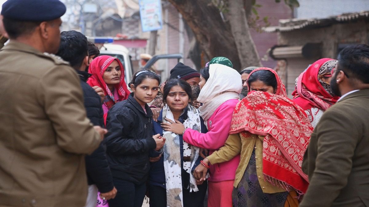 Anjali’s sister and friends leave the house as the body was taken to the funeral ground Tuesday. | Manisha Mondal | ThePrint