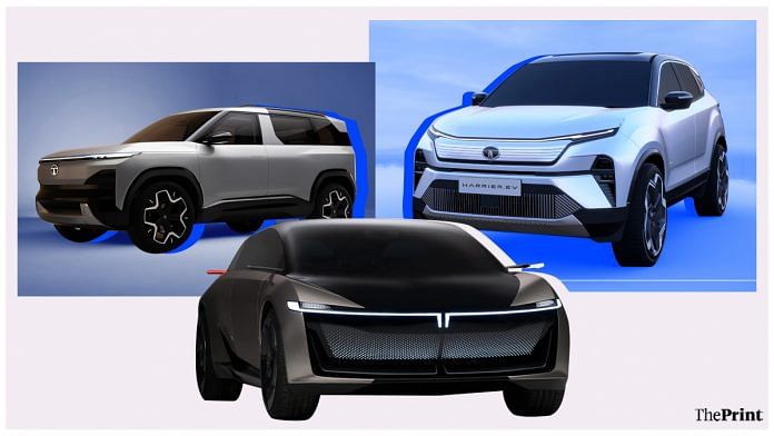 (Clockwise from top left) Tata unveiled EVs Sierra, Harrier, and Avinya at Auto Expo 2023. | Special Arrangement