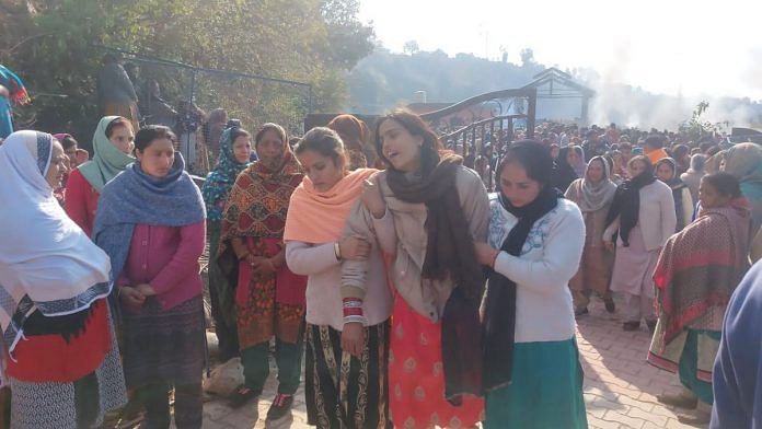 Mourners at the cremation of the terror victims in Dhangri village in Jammu's Rajouri district | By special arrangement
