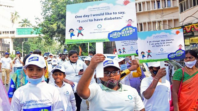 File photo of diabetes patients participating in a walkathon on the eve of Children's Day and World Diabetes Day, in Mumbai | ANI