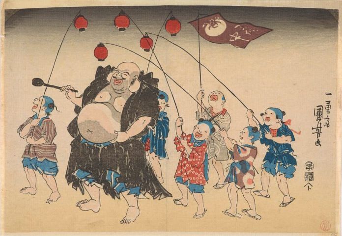 Hotei and children carrying lanterns | Commons