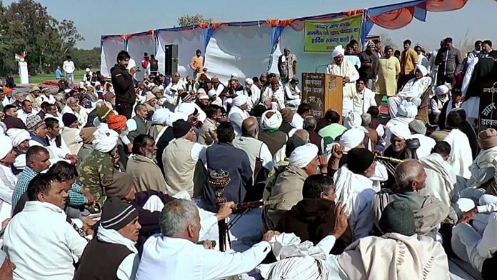 Sarva Khap Mahapanchayat organised to protest against Haryana Sports Minister Sandeep Singh accused of sexually assaulting a female coach. Jhajjar, Haryana, 15 January | Photo: ANI Photo